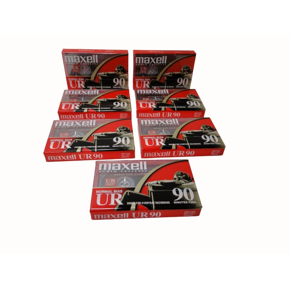 7 Pack Maxell UR 90 Blank Audio Cassette Tapes Normal Bias New Sealed Vintage